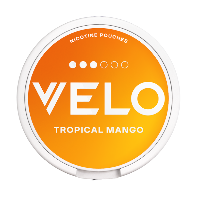 VELO Tropical Mango 14mg nicotine pouches — 20 pouches per can