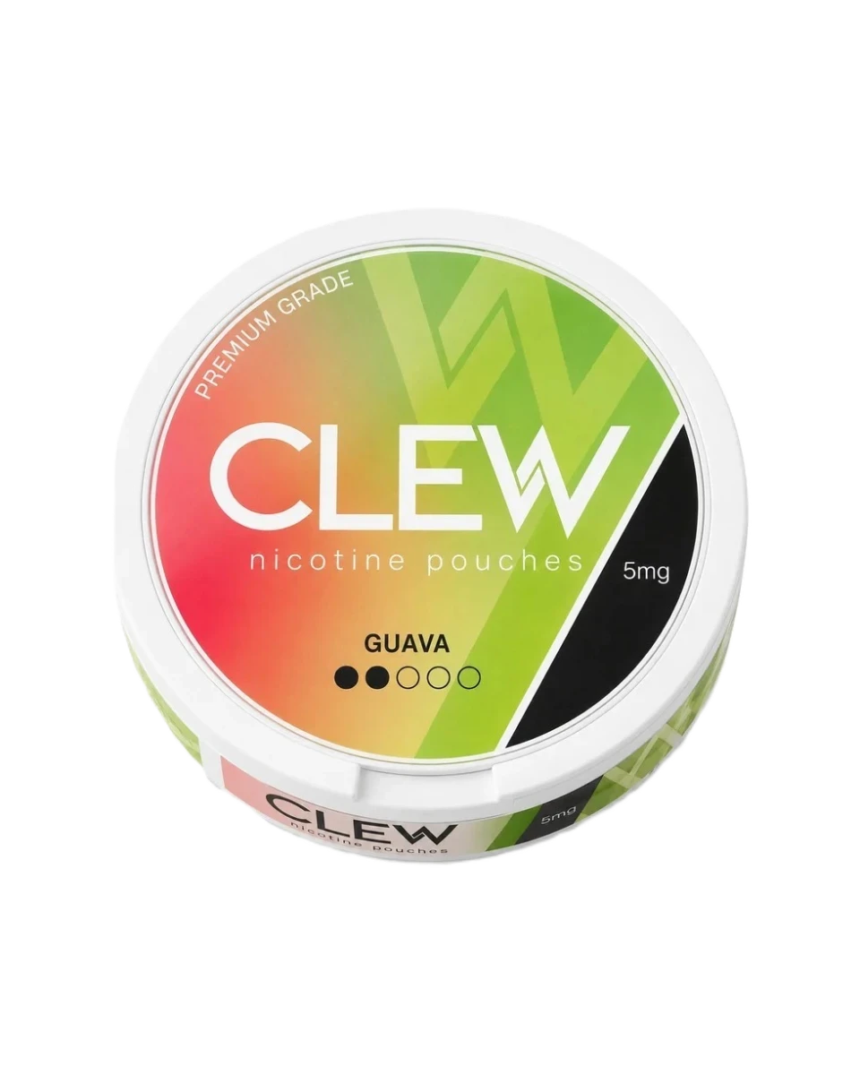 CLEW Guava 5mg nicotine pouches — flavour, 5mg, 20 pouches per can