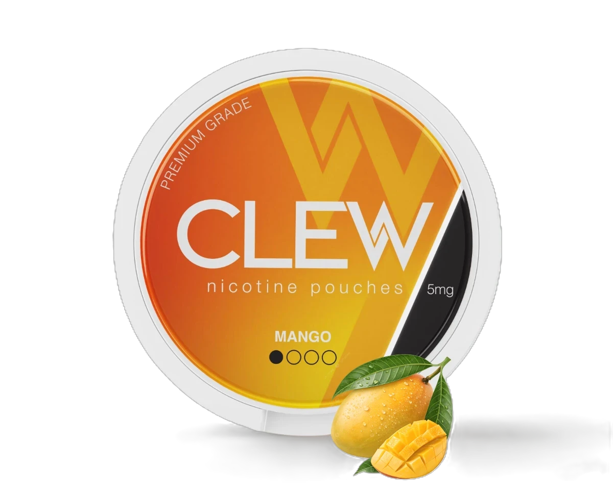 CLEW Mango 5mg nicotine pouches — 20 pouches per can